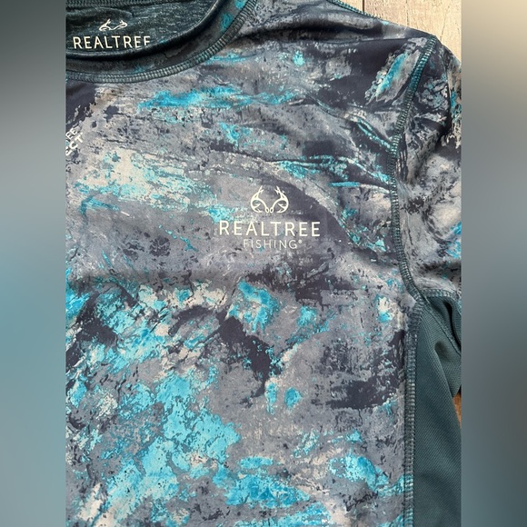 Realtree Aspect Mens Blue Camo Long Sleeve Performance Fishing Shirt Small - Picture 2 of 7